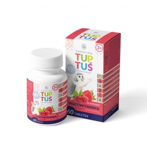 Tuptuś − Multiwitaminy z magnezem o smaku truskawkowo-malinowym na koncentrację dla dzieci od 3 roku życia − 60 tabl.