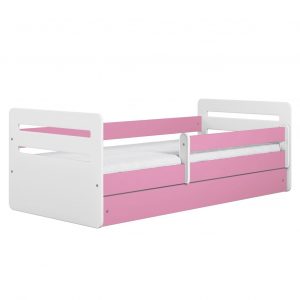 Łóżko dla dziecka, barierka ochronna, Tomi, różowy, biały, mat
