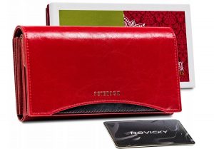 Czerwony skórzany portfel damski z klapką - Peterson
