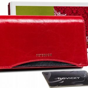 Czerwony skórzany portfel damski z klapką - Peterson