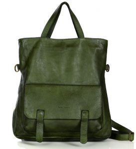 Skórzana torebka plecak z kieszenią z przodu - MARCO MAZZINI zielony