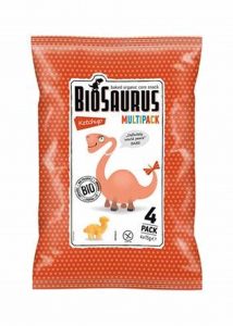 Bio. Saurus − Chrupki kukurydziane. Dinozaury o smaku ketchupowym bezgl. BIO − 4 x 15 g[=]
