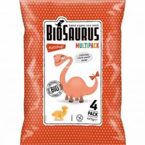 Bio. Saurus − Chrupki kukurydziane. Dinozaury o smaku ketchupowym bezgl. BIO − 4 x 15 g[=]
