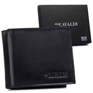 Skórzany portfel męski z kieszonką na rewersie - Cavaldi