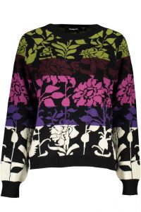 Damski piękny sweter w kontrastowe kwiaty. DESIGUAL