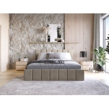 Łóżko tapicerowane. Basic 140/160x200 cm z pojemnikiem i stelażem, brązowe, welurowe