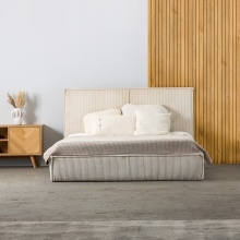 Łóżko tapicerowane. Korduro 140/160x200 cm ze stelażem, jasnobeżowe, sztruks