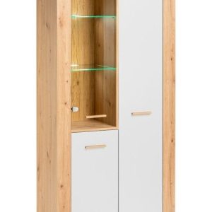 Nowość. szafa z witryną led vega dąb artisan/biała w super cenie