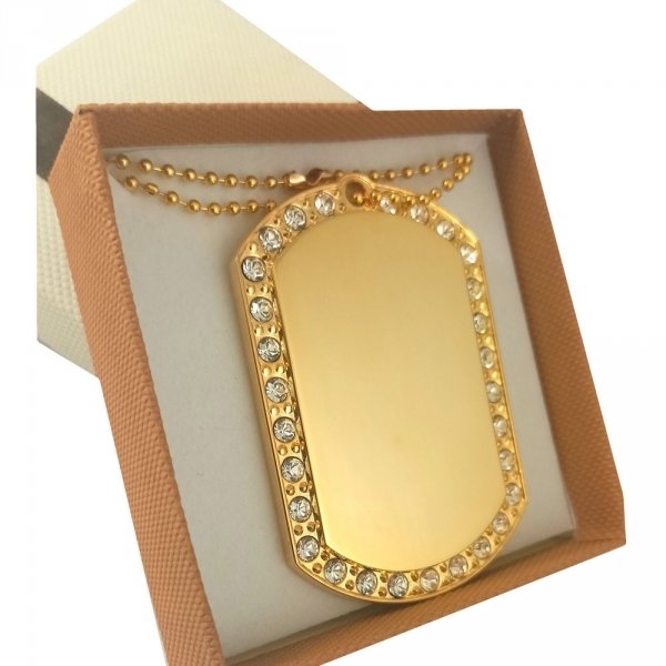 Nowość. hip-hopowy nieśmiertelnik gold z grawerem i łańcuszkiem – super cena