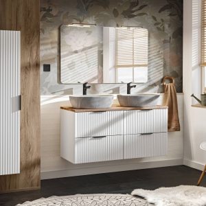 Nowość. biały zestaw Adel z ryflowanymi frontami do łazienki w super cenie