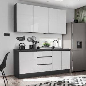 Nowość. zestaw mebli kuchennych dalia, biały-grafit połysk w super cenie