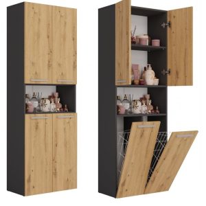 Nowość. słupek łazienkowy nel 2 kosze dąb artisan/antracyt – super cena