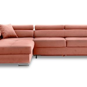 Nowość. kanapa narożna lewa rigatto VI pro różowa – super cena