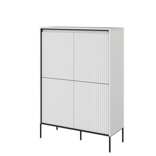 Wysoka komoda ryflowana, LED, Trend TR-03, 98x40x140 cm, biały