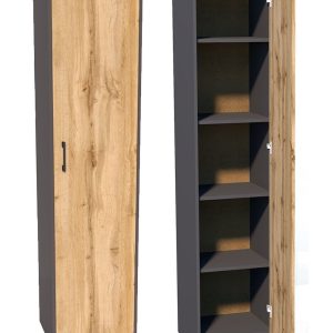 Nowość. wąski regał graf zamykany, grafit/dąb wotan, super cena