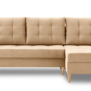 Narożnik lena prawy z funkcją spania beżowy – nowość w super cenie