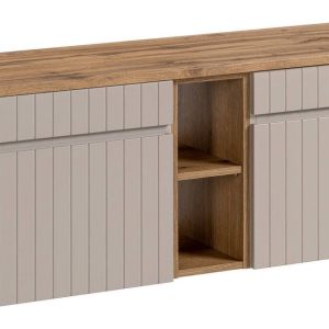 Nowość. szafka iconic z blatem i regałem 140 cm beż mat – super cena