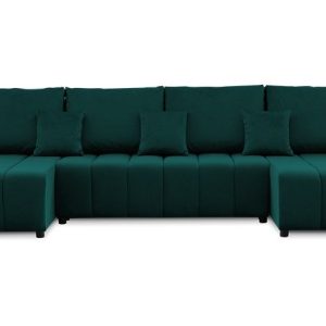 Nowość. narożnik modena u z funkcją spania, butelkowa zieleń – super cena