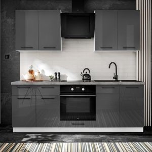 Nowość. kuchnia grafitowa 220 cm w połysku – super cena