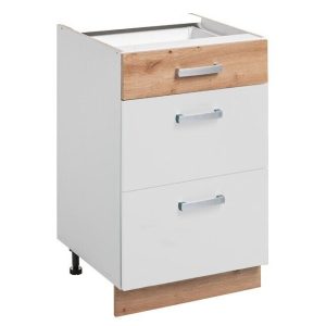 Nowość. szafka ava 3 szuflady 40x56x81 cm biały+dąb artisan super cena