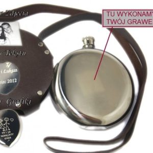 Nowość. okrągła piersiówka 240ml w etui z grawerem – super cena