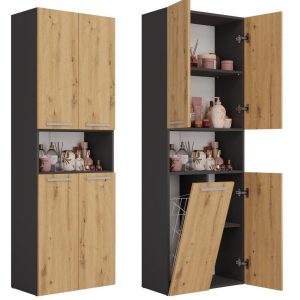 Nowość. słupek łazienkowy nel z koszem, dąb artisan/antracyt, super cena