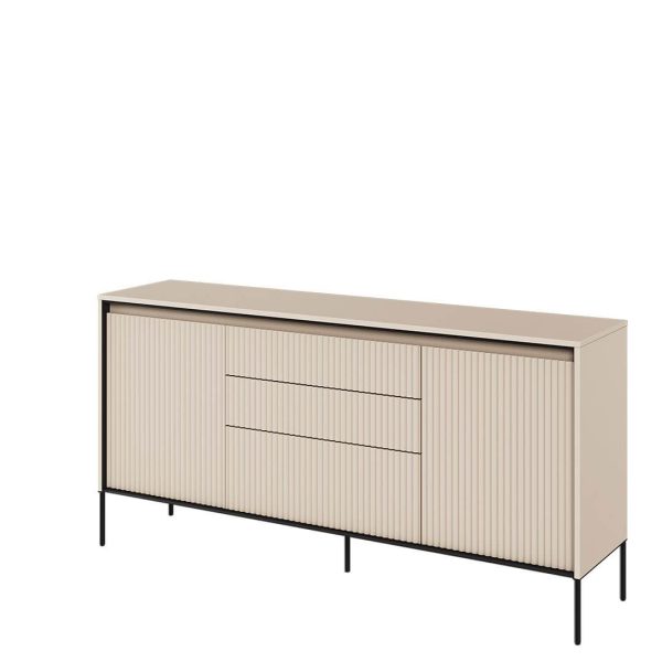 Komoda ryflowana, LED, Trend TR-01, 166x40x83 cm, beż piaskowy