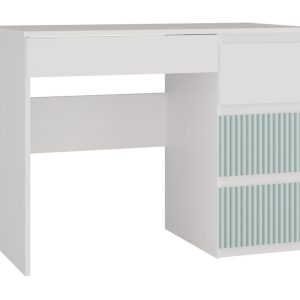 Nowość. Biurko Mijas prawe 4 szuflady biało-miętowe w super cenie