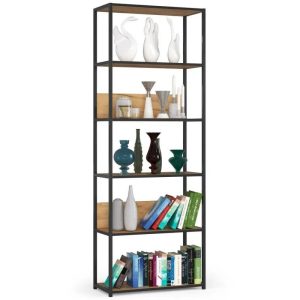 Nowość. loftowy regał 6 półek 70x192 cm czarny/dąb w super cenie