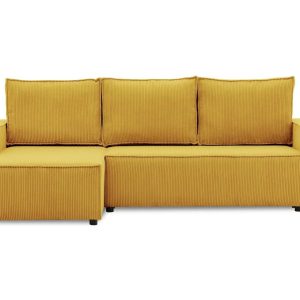 Narożnik lucca sztruksowy z funkcją spania, miodowy – nowość w super cenie