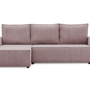 Nowość. sztruksowy narożnik lucca z funkcją spania różowy – super cena