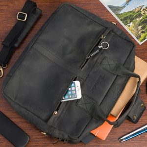 Duża solidna skórzana torba Beltimore na laptopa dokumenty czarna nubuk M87