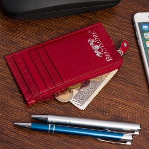 Etui na dokumenty karty czerwone skórzane skóra croco slim Beltimore J06