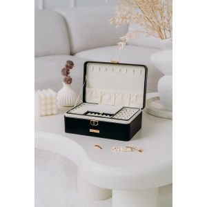 Pojemny elegancki kuferek na biżuterię z zamkiem - Peterson