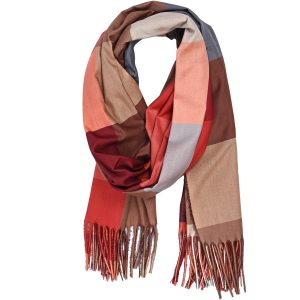 Pomarańczowy piękny elegancki szalik damski szal ciepły modna krata RC-1