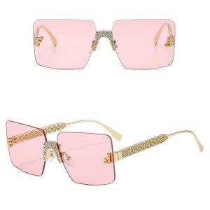 Damskie bezramkowe okulary przeciwsłoneczne z filtrem UV400 - SRP-01F róż/złoty