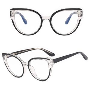 Damskie kocie okulary zerówki do komputera BLUE LIGHT na teleskopach 25128 Czarny/Transparentny