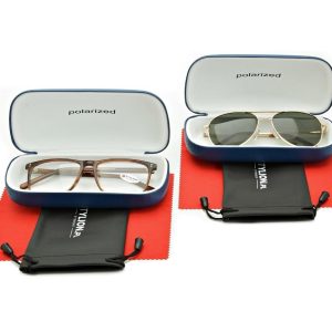 ZESTAW 6 PRODUKTÓW - 2x Etui na okulary granatowe + 2x Ściereczka z mikrofibry + 2x Pokrowiec