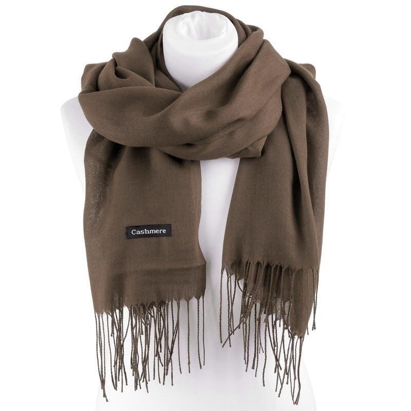 Ciemno Brązowy Szalik damski duży Cashmere frędzle SZA-67