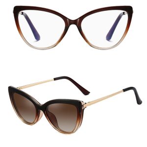 Damskie kocie okulary do komputera z nakładką przeciwsłoneczną Clip-on 2593-6