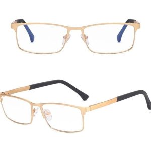Męskie aluminiowe okulary zerówki do komputera BLUE LIGHT złote 25125B