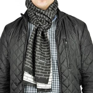 Ciepły Cashmere szalik męski geometryczny SZA-31 czarno-biały