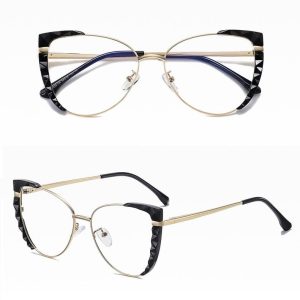 Damskie kocie okulary zerówki do komputera BLUE LIGHT z flexami 25136 black/gold