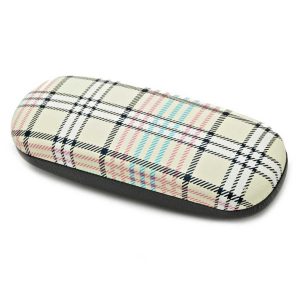 Twarde etui na okulary kremowe w kratkę ET-100A