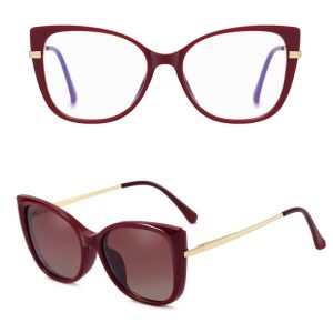 2w1 Okulary damskie do komputera z nakładką przeciwsłoneczną na magnes Clip-On 25138C bordowe