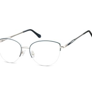 Damskie okulary żyłkowe zerówki oprawki korekcyjne kocie oczy Flex 898D granatowo-srebrne