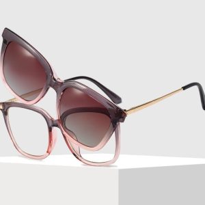 Fioletowe Damskie okulary do komputera z nakładką przeciwsłoneczną Clip-on 25109A