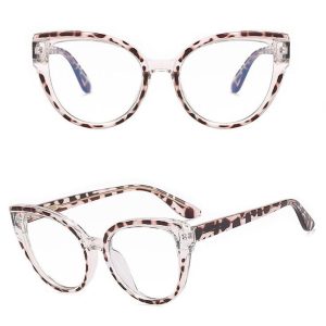 Damskie kocie okulary zerówki do komputera BLUE LIGHT na teleskopach 25128F Panterka/Transparentny