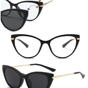 Damskie kocie okulary zerówki z nakładką przeciwsłoneczną Clip-on 25124