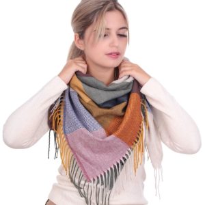 Ciepły Szalik damski, chusta w kratę - przyjemny i miękki SZA-27 ze skazą